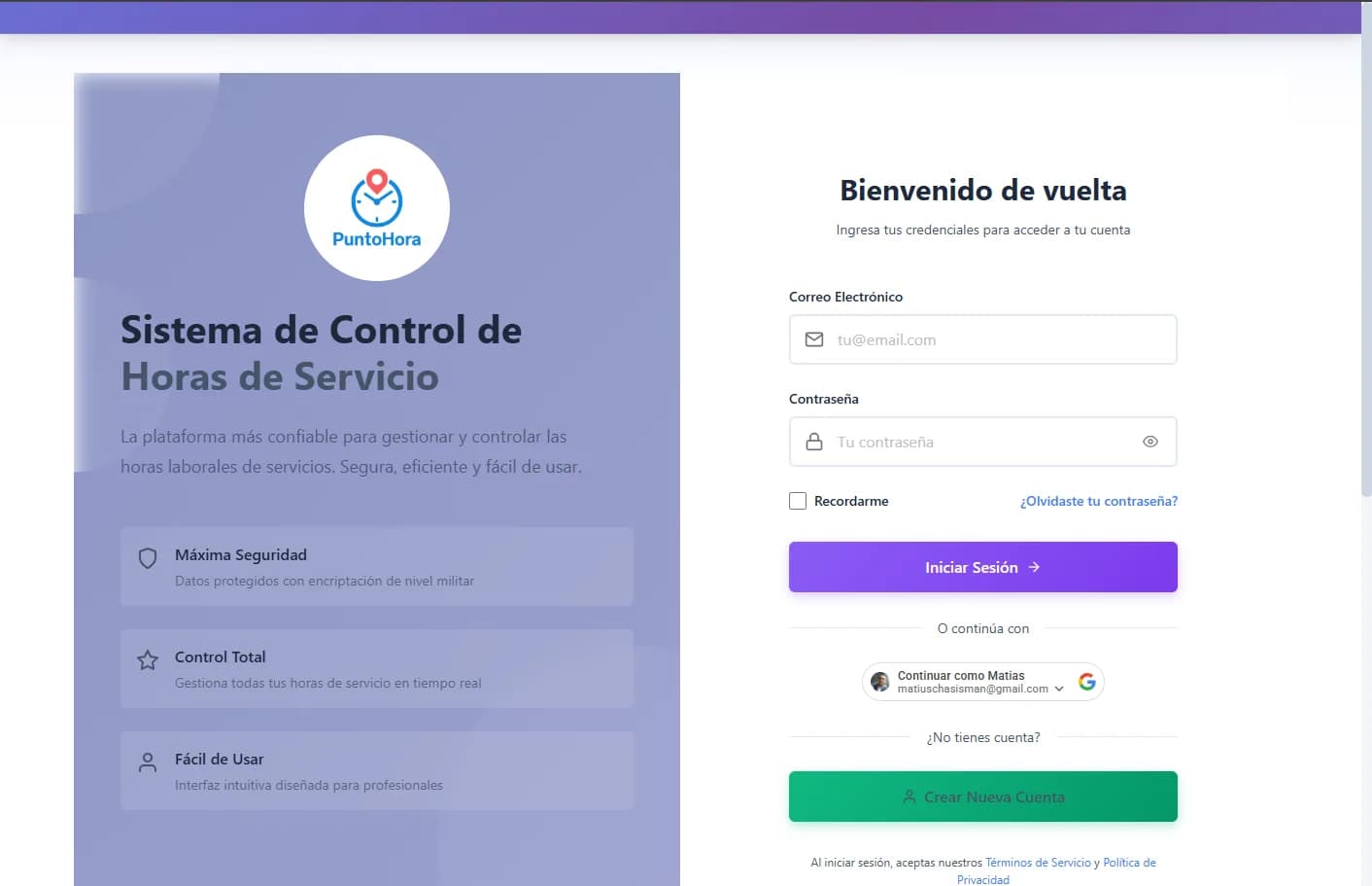 Dashboard de control laboral de PuntoHora