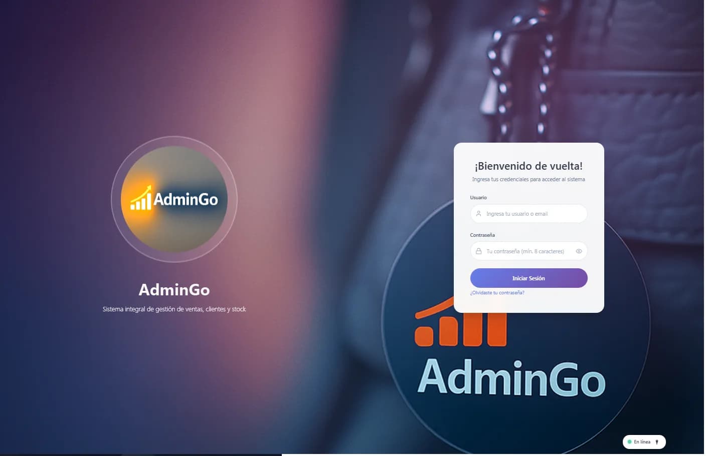 Pantalla de acceso de AdminGo